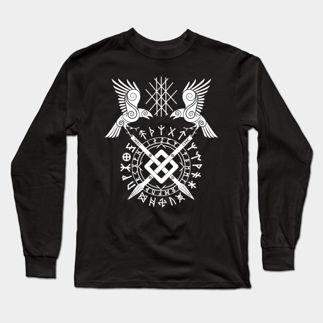 Twin Ravens of Odin | Norse Pagan Symbol Long Sleeve T-Shirt by CelestialStudio